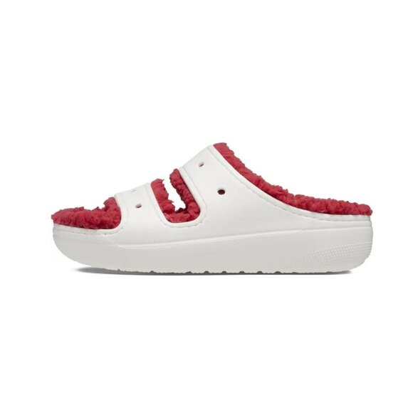 Crocs Classic Cozzzy Sandals Women 8 Men 6 Fuzzy Slippers Holiday Sweater White - Picture 2 of 8